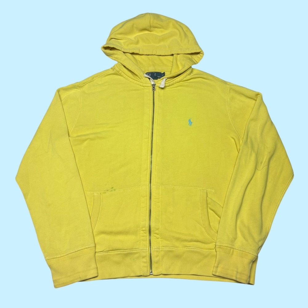 Polo Ralph Lauren Mens XL Full Zip Hoodie Yellow Blue Pony Logo Sweatshirt